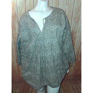 SJB Tan Floral 3/4 Sleeve V-neck Blouse Sz 1X